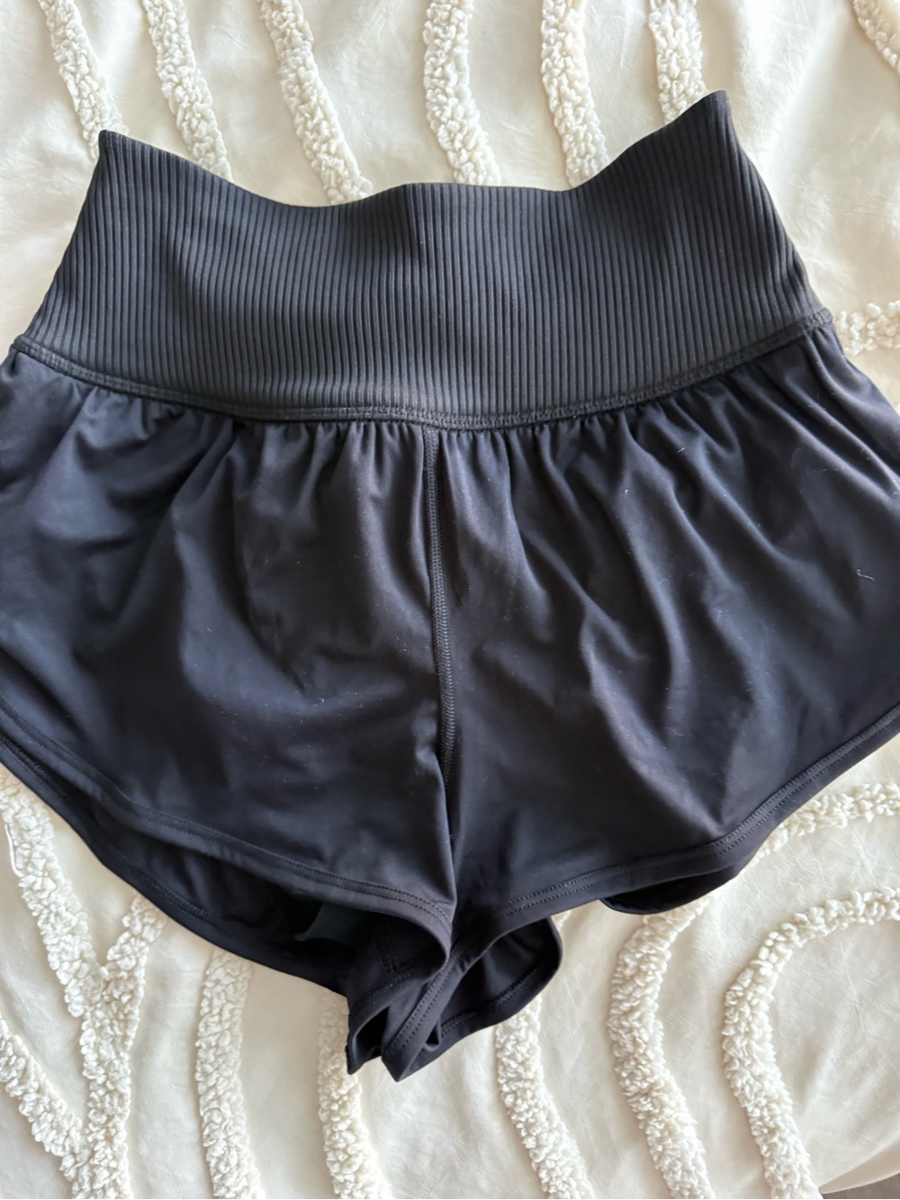 Free People Black Rib-Knit Waist Athletic Shorts